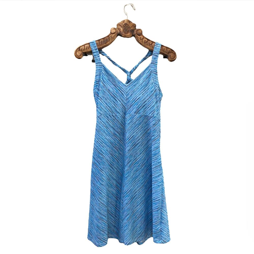 Tehama Athletic Sporty Dress Twisted Racer Back Blue Stripe A Line Small